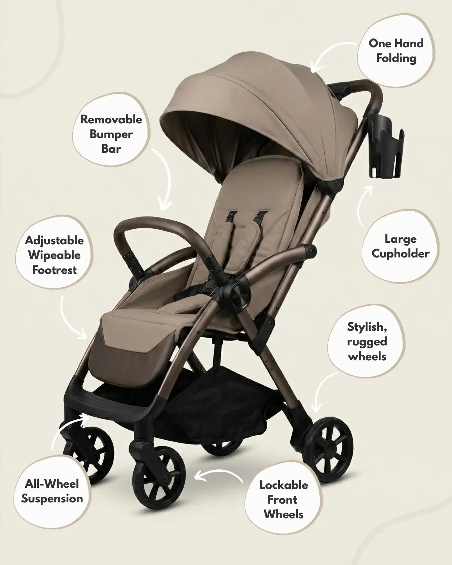 Venture Avio Compact Travel Baby Stroller - Truffle - Stroller
