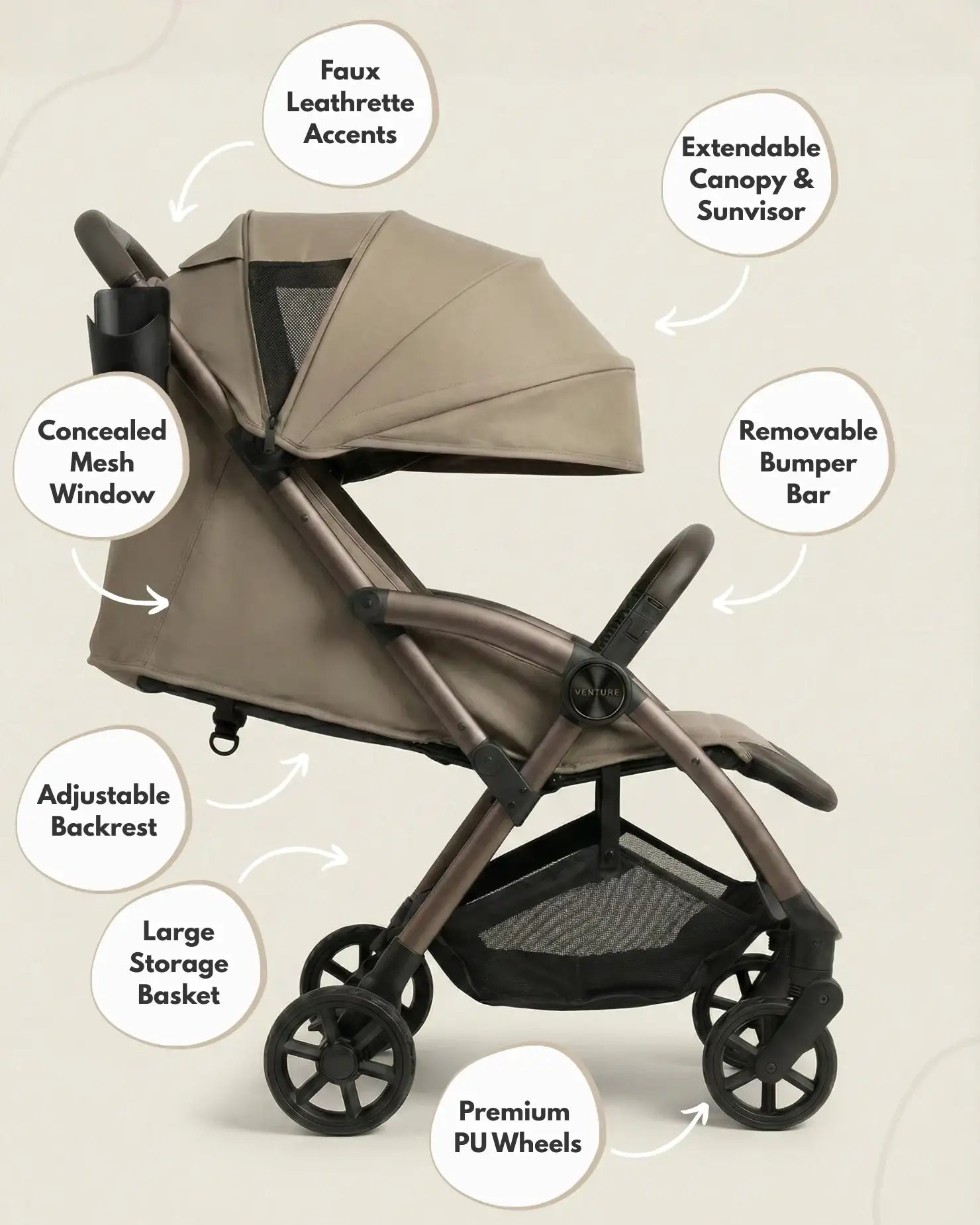Venture Avio Compact Travel Baby Stroller - Truffle - Stroller