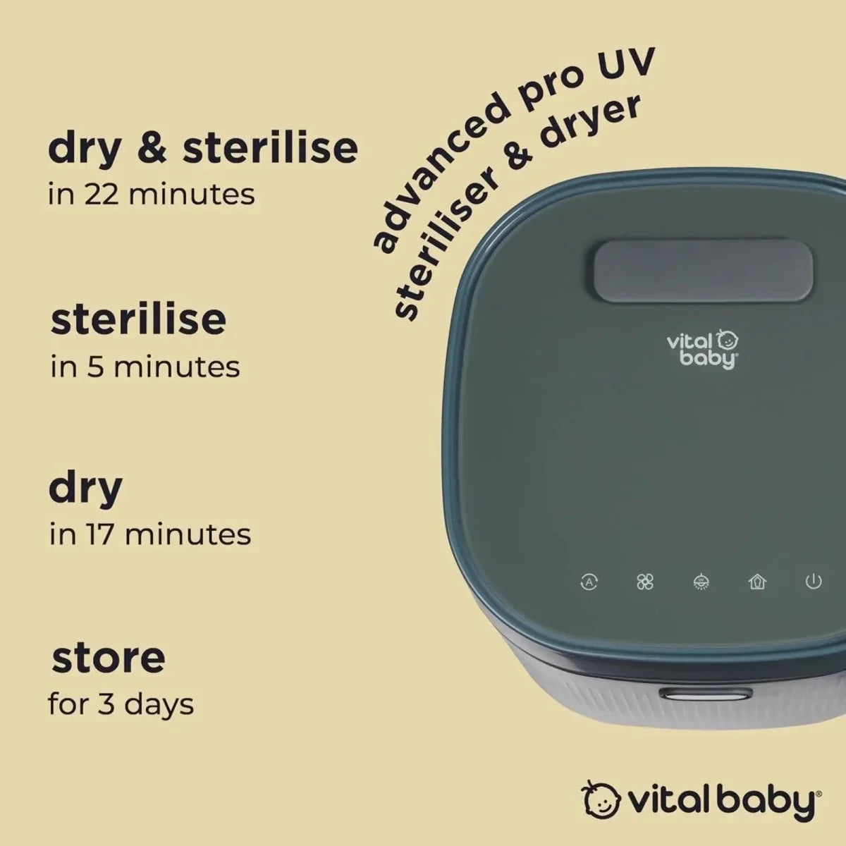 Vital Baby Advanced Pro UV Steriliser & Dryer (3rd Gen) - Smoky Blue - Steriliser Units