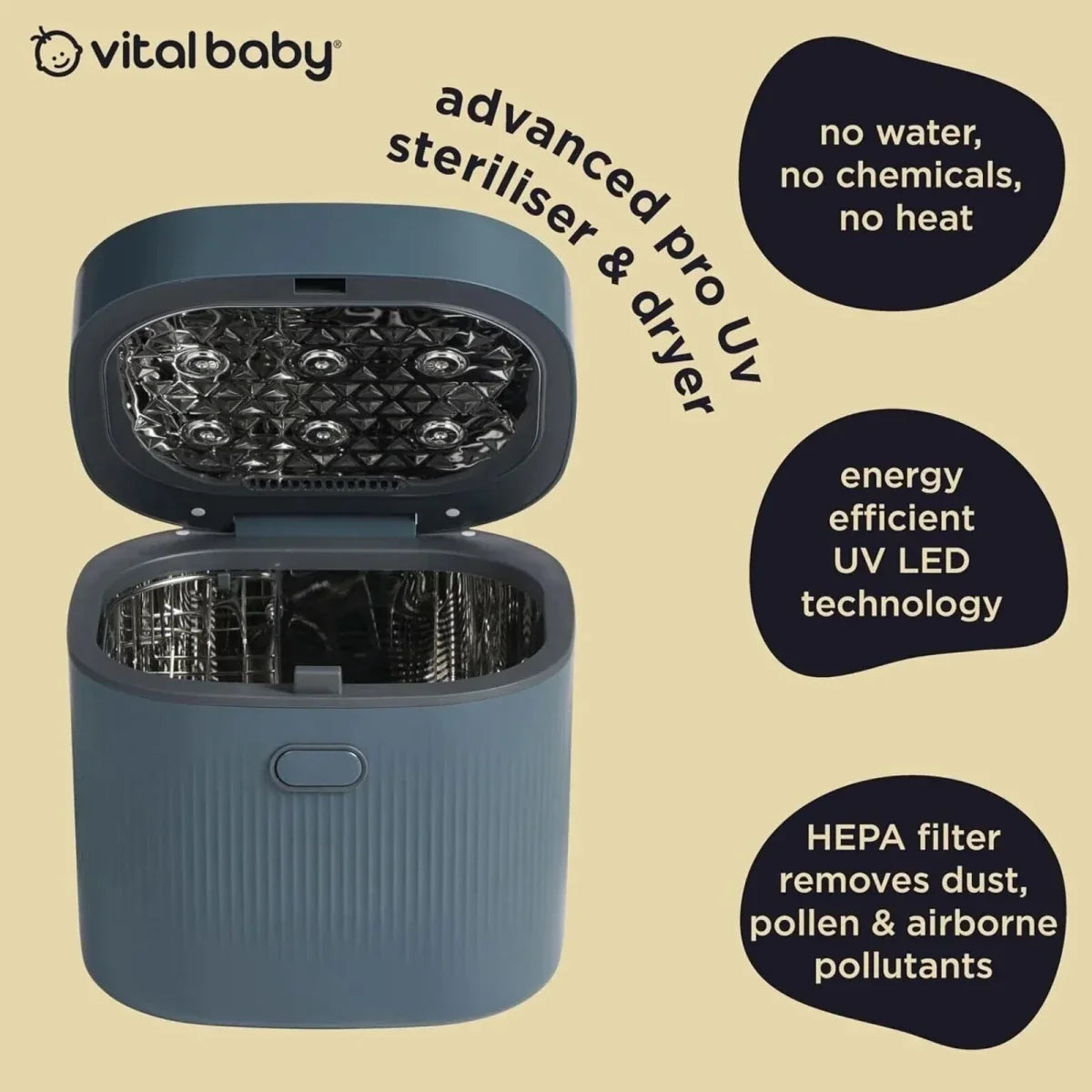 Vital Baby Advanced Pro UV Steriliser & Dryer (3rd Gen) - Smoky Blue - Steriliser Units
