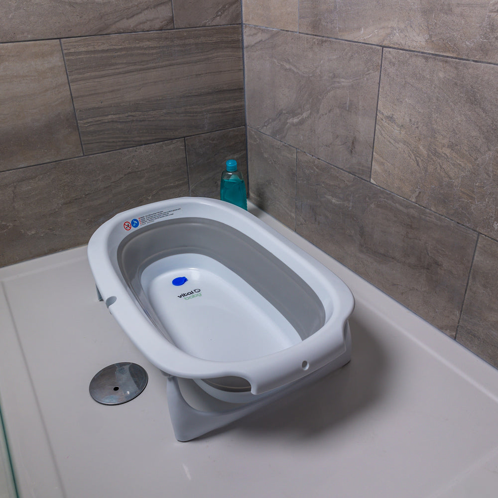 Vital Baby Foldable Compact Baby Bath - White & Grey - Bath Seat / Support