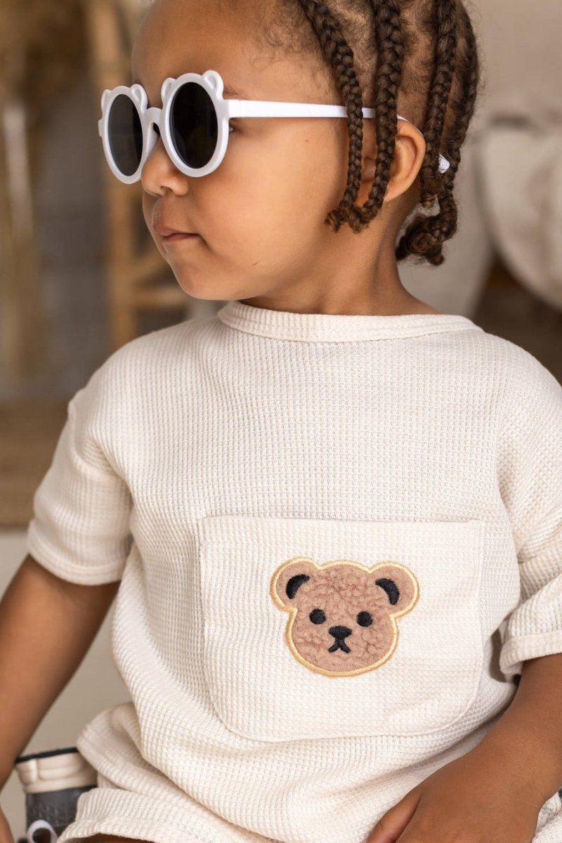 Waffle Bear 2 Piece T-Shirt & Shorts Set - 0-6 M / Waffle White - Outfit Sets