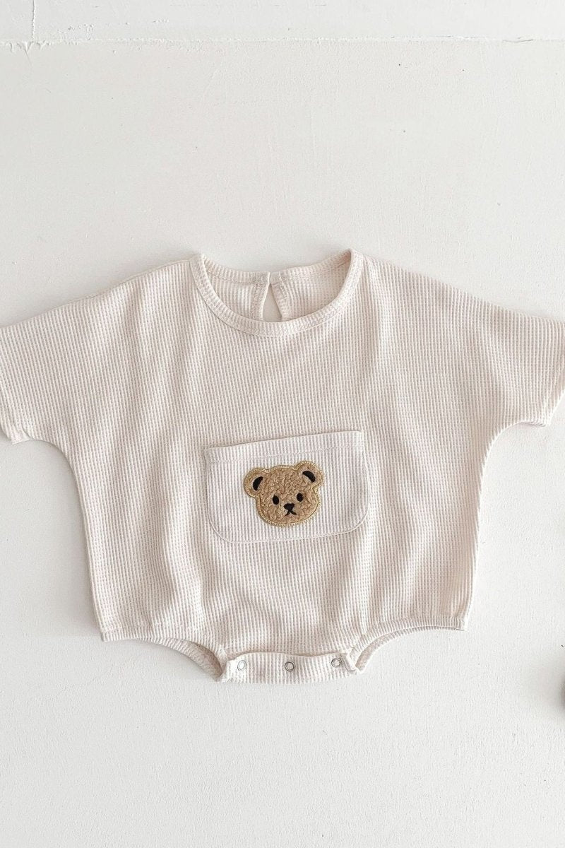 Waffle Bear Bodysuit Brown or Creme - Waffle White / 0-6 M - Bodysuits