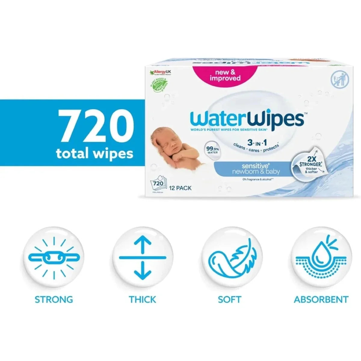 WaterWipes Sensitive Baby & Newborn Wipes 12x60 pcs - Baby Wipes