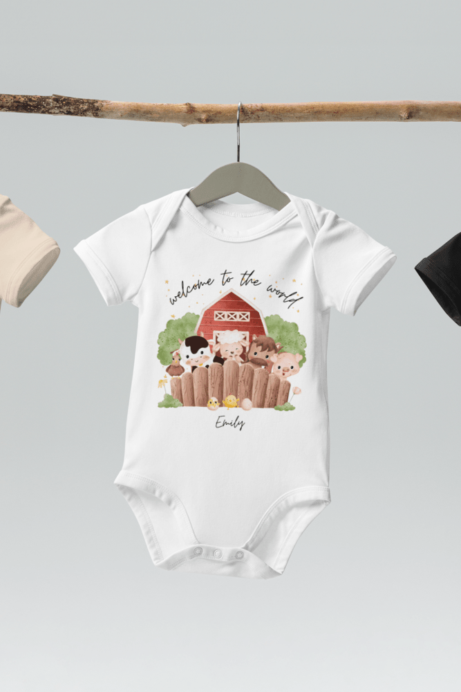 Welcome to the World Farm Animals (Personalised Name Bodysuit) - Bodysuits