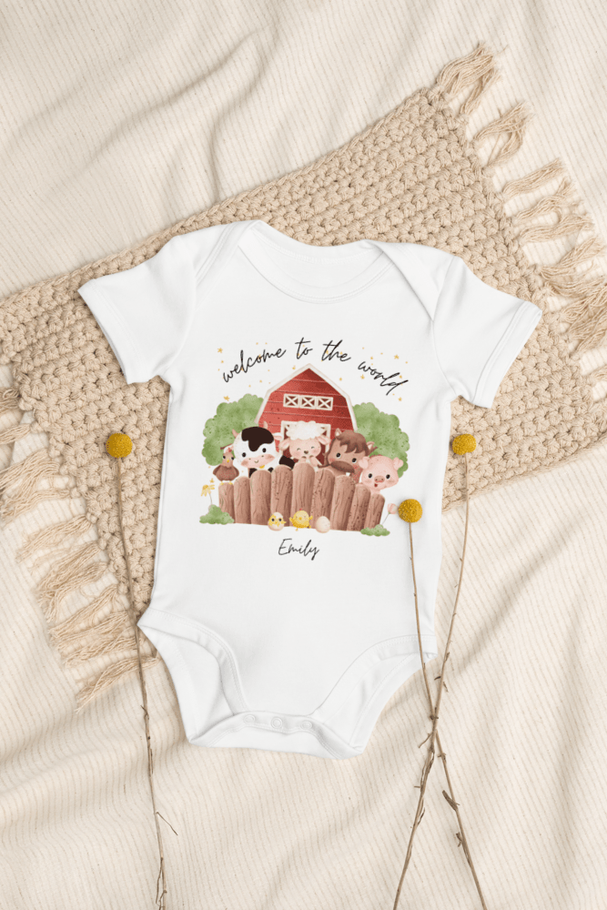 Welcome to the World Farm Animals (Personalised Name Bodysuit) - Bodysuits