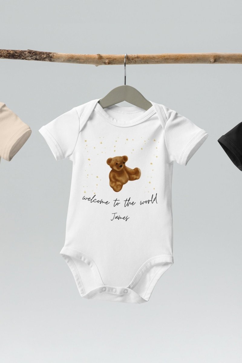 Welcome to the World (Personalised Name Bear Bodysuit) - Bodysuits