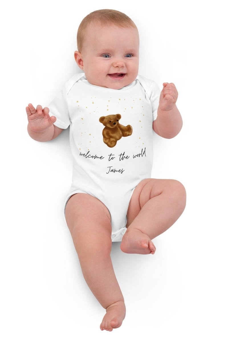 Welcome to the World (Personalised Name Bear Bodysuit) - Bodysuits