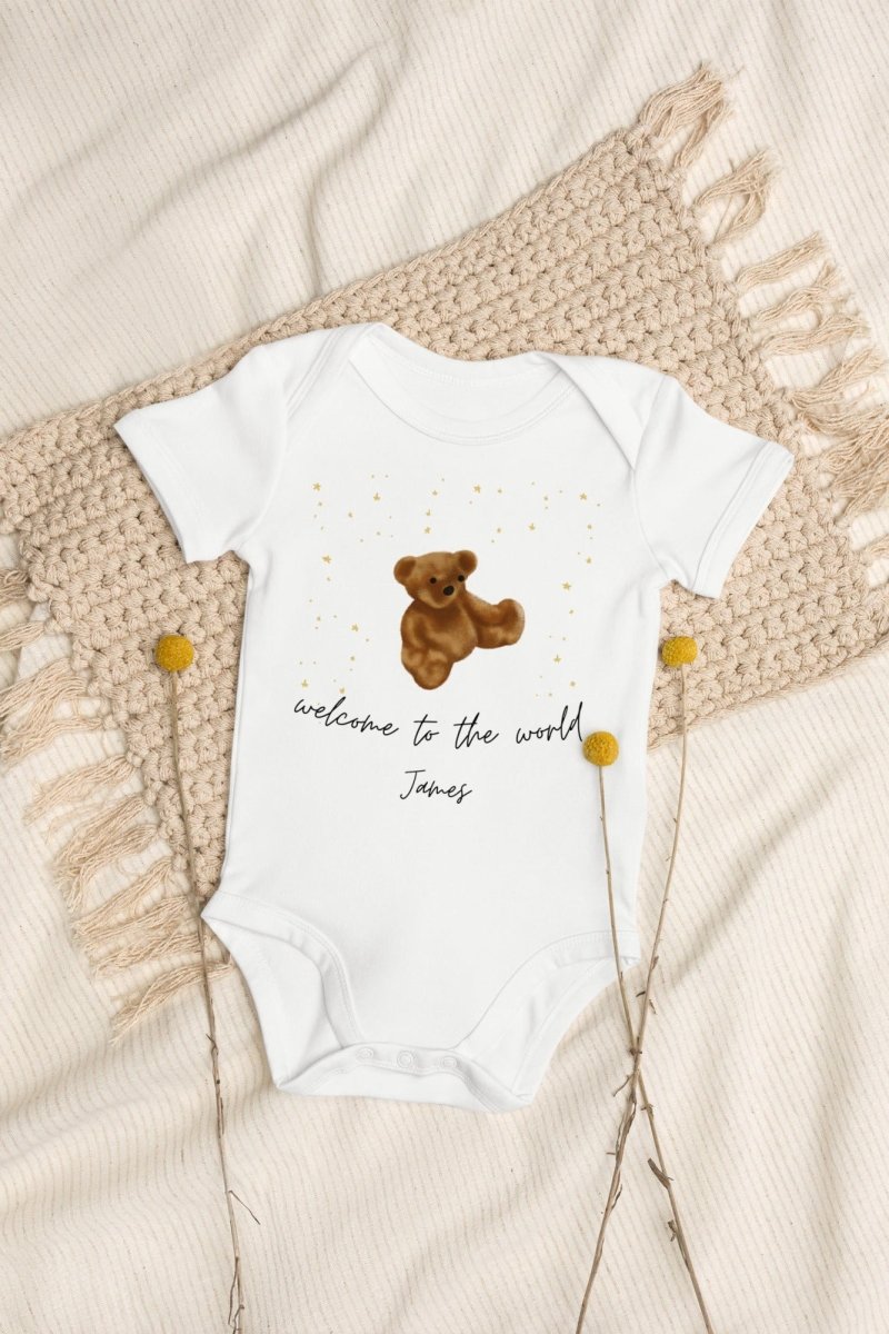 Welcome to the World (Personalised Name Bear Bodysuit) - Bodysuits