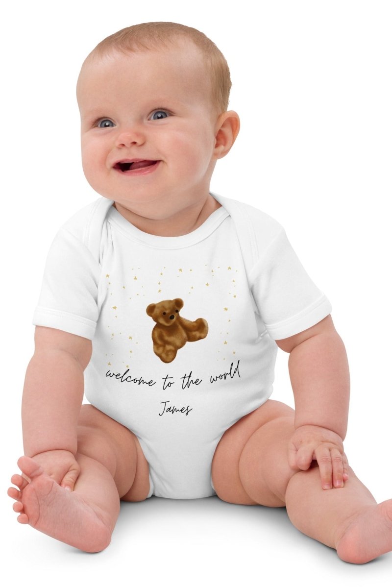 Welcome to the World (Personalised Name Bear Bodysuit) - Bodysuits