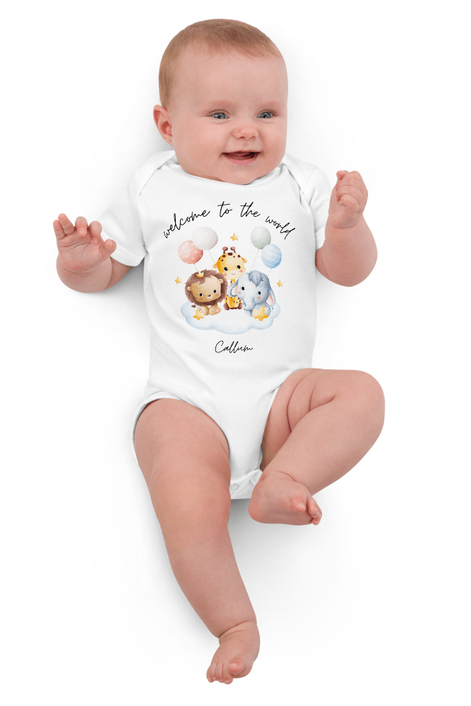 Welcome to the World Safari Balloons (Personalised Name Bodysuit) - Bodysuits