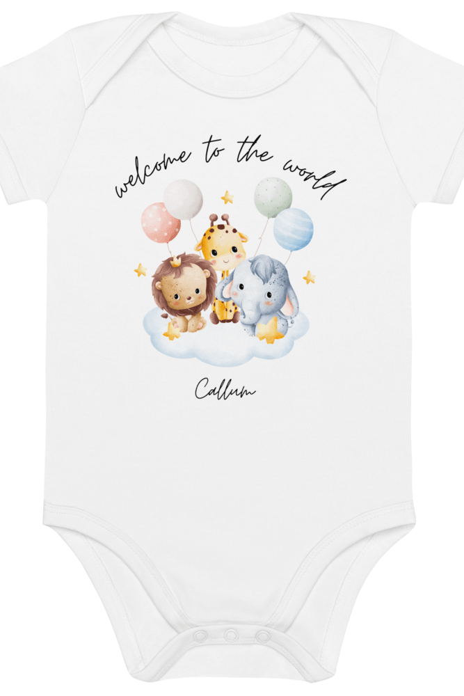 Welcome to the World Safari Balloons (Personalised Name Bodysuit) - Bodysuits