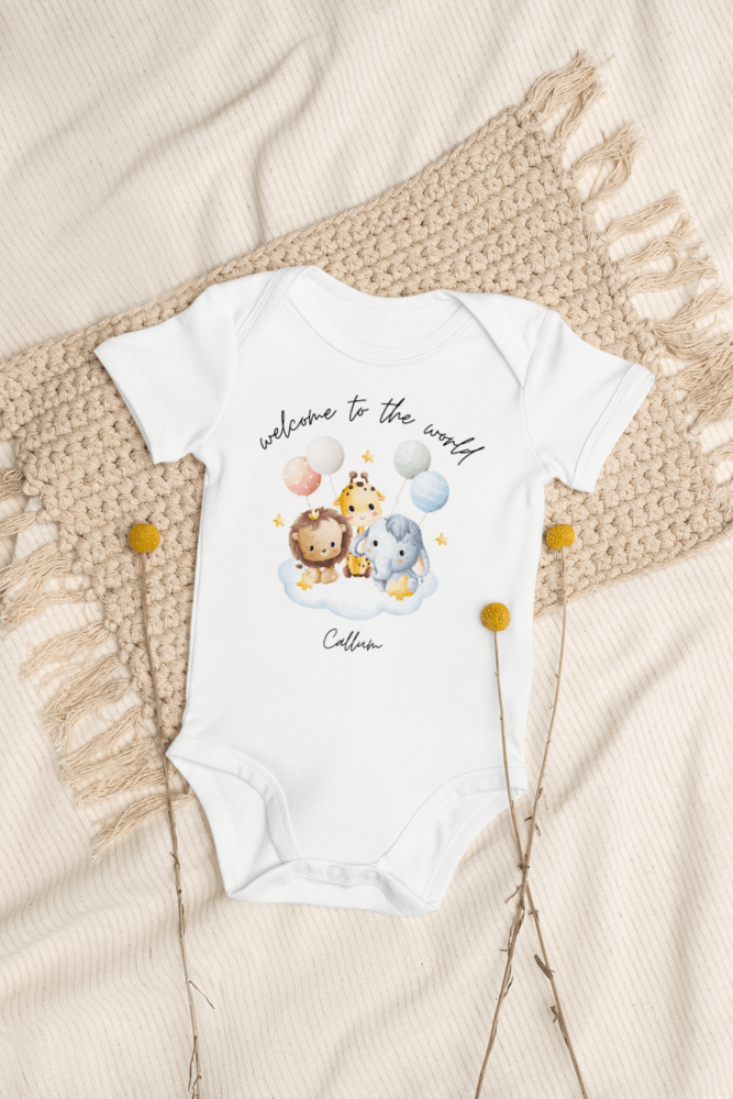 Welcome to the World Safari Balloons (Personalised Name Bodysuit) - Bodysuits