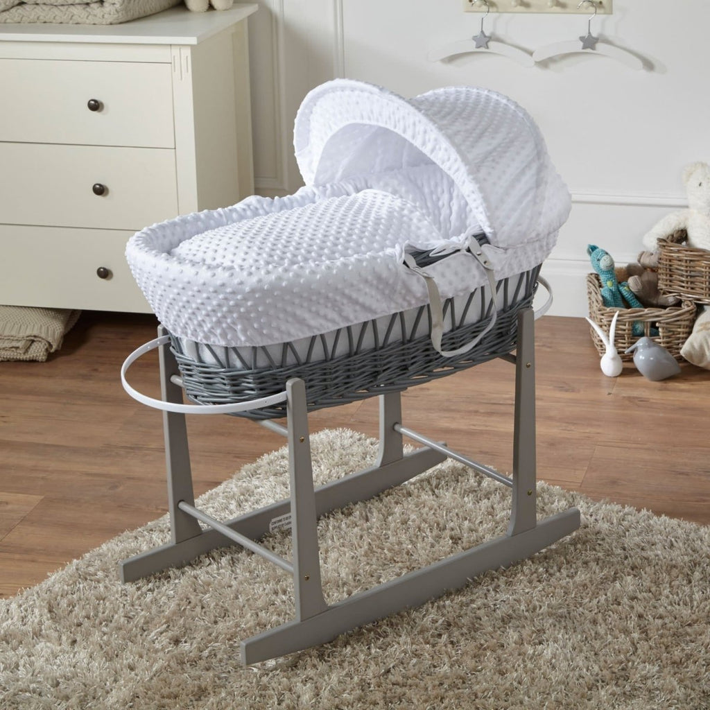 White Dimple Grey Wicker Baby Moses Basket With Stand-0