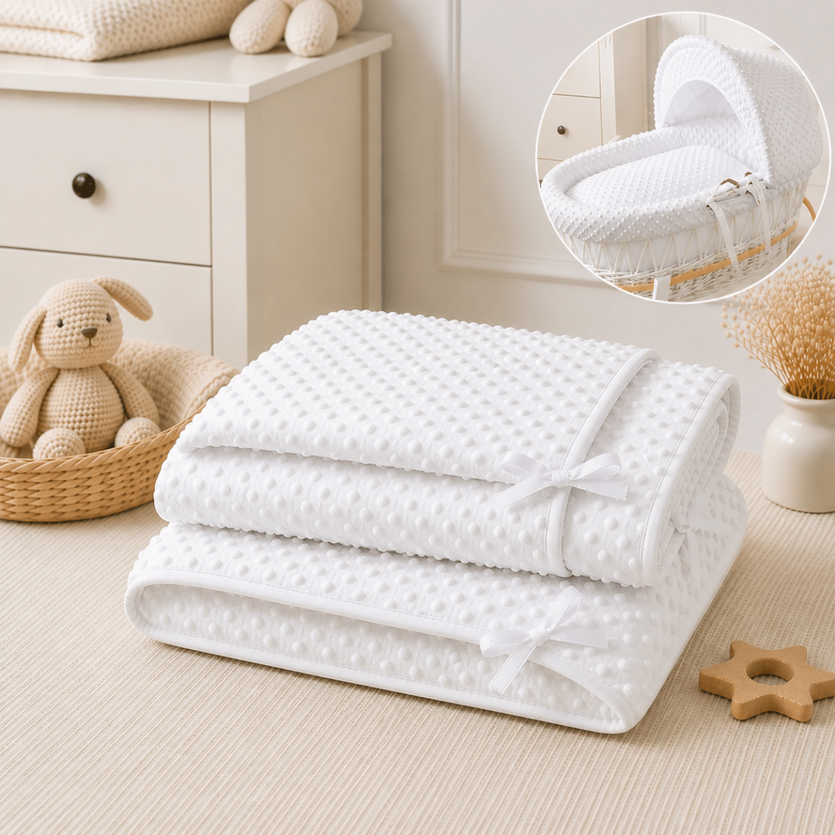 White Dimple Moses Basket Bedding Set (Basket Not Included!)