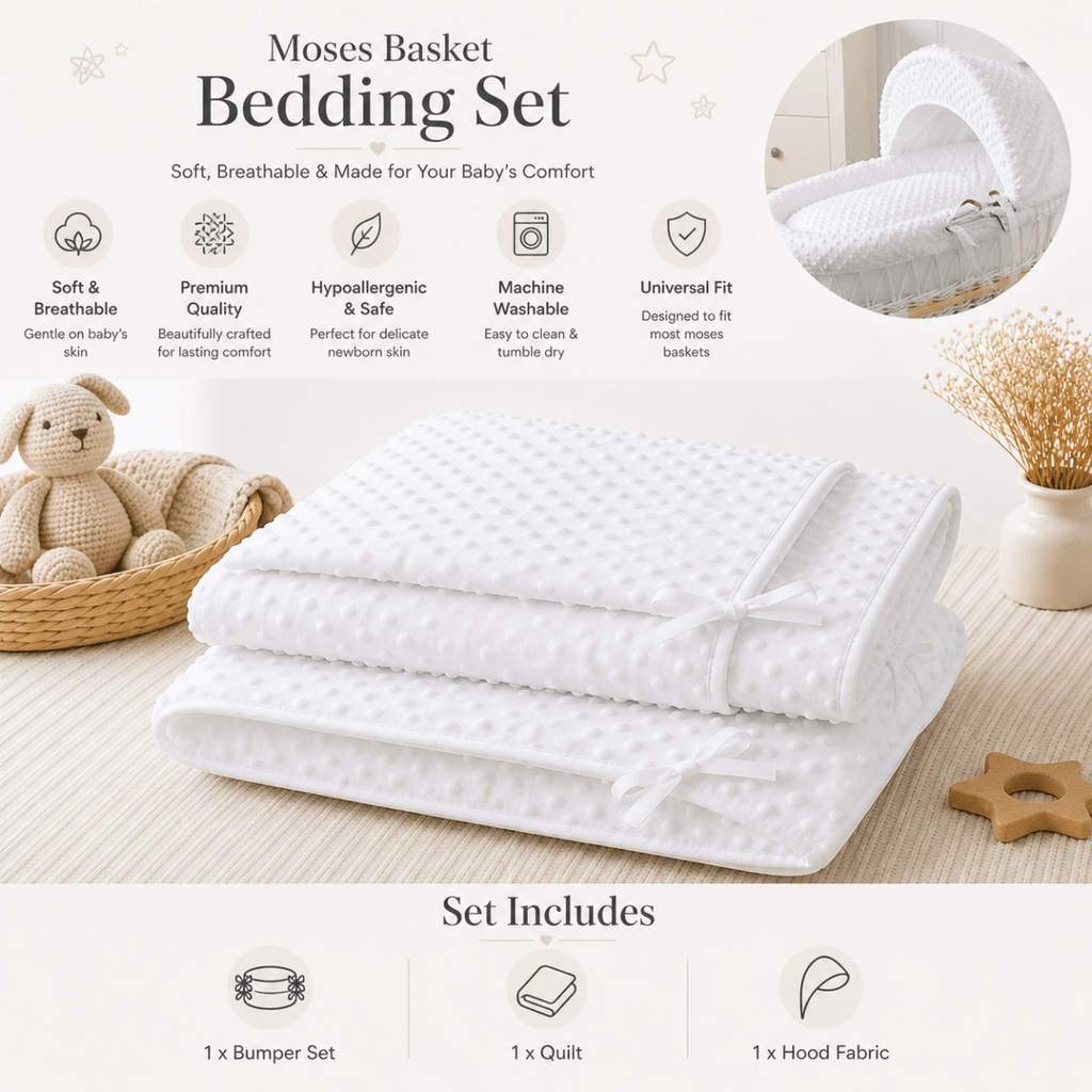 White Dimple Moses Basket Bedding Set (Basket Not Included!) - Moses Basket Bedding Set
