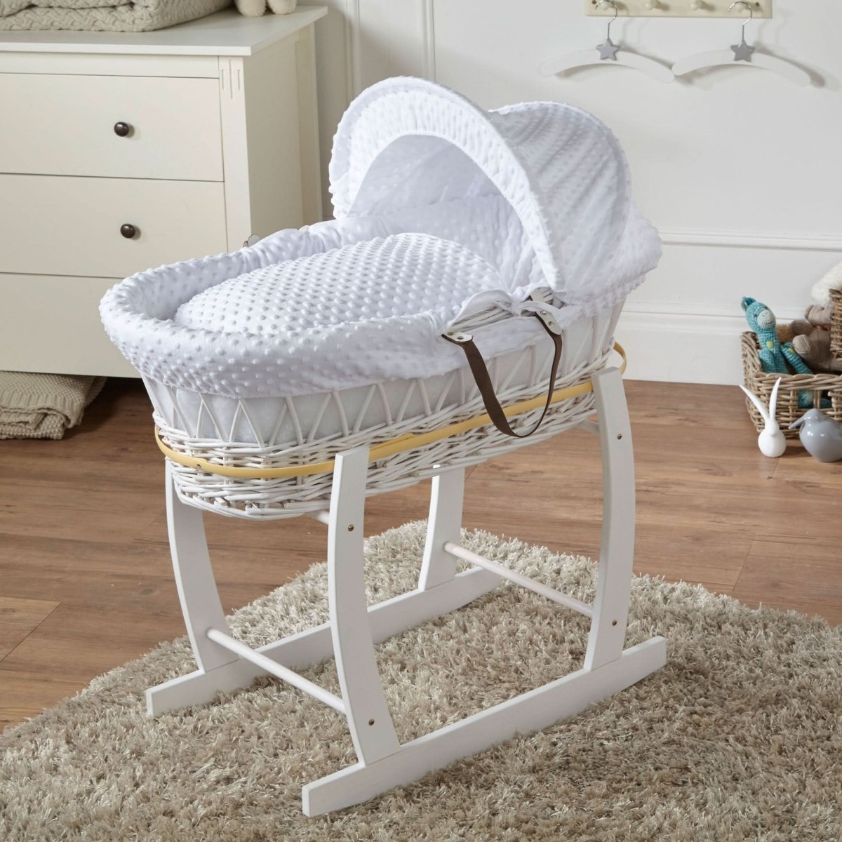 White Dimple White Wicker Baby Moses Basket With Stand - Wicker Moses Basket