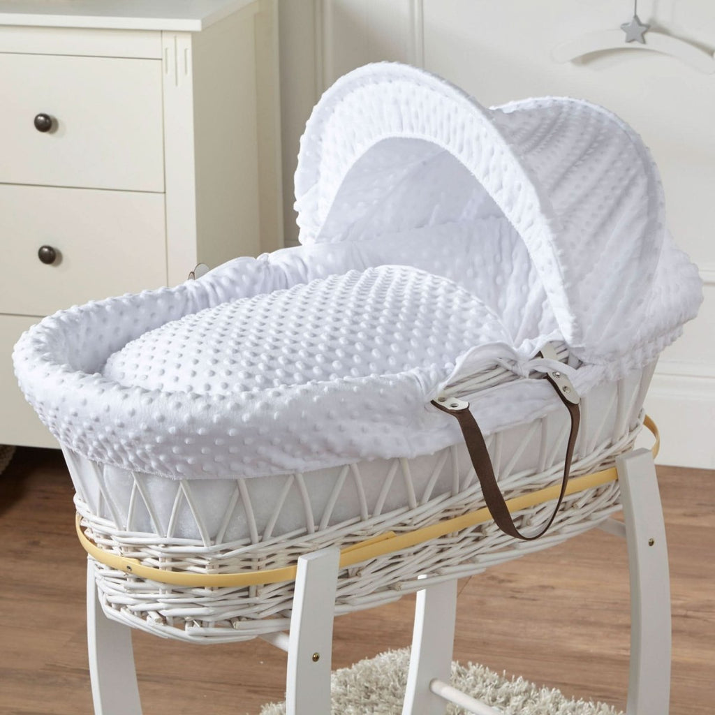 White Dimple White Wicker Baby Moses Basket With Stand-4
