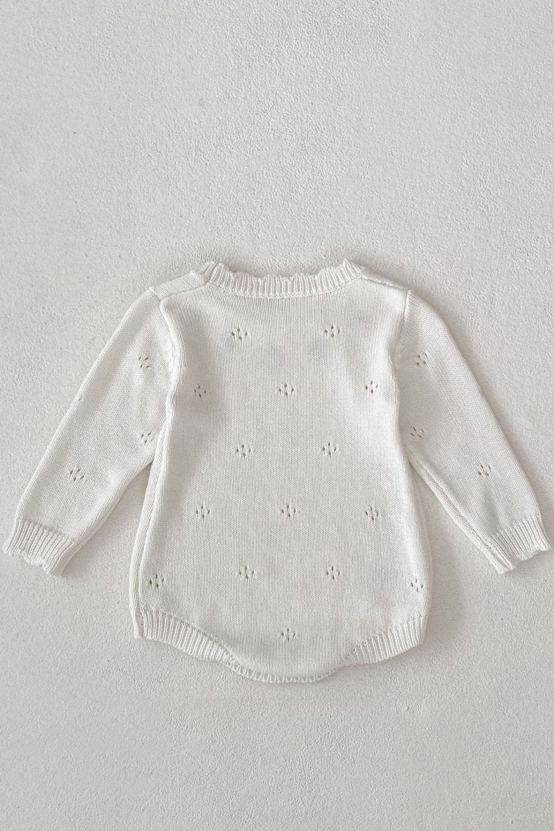 White Stawberry Knit Bodysuit - Bodysuits