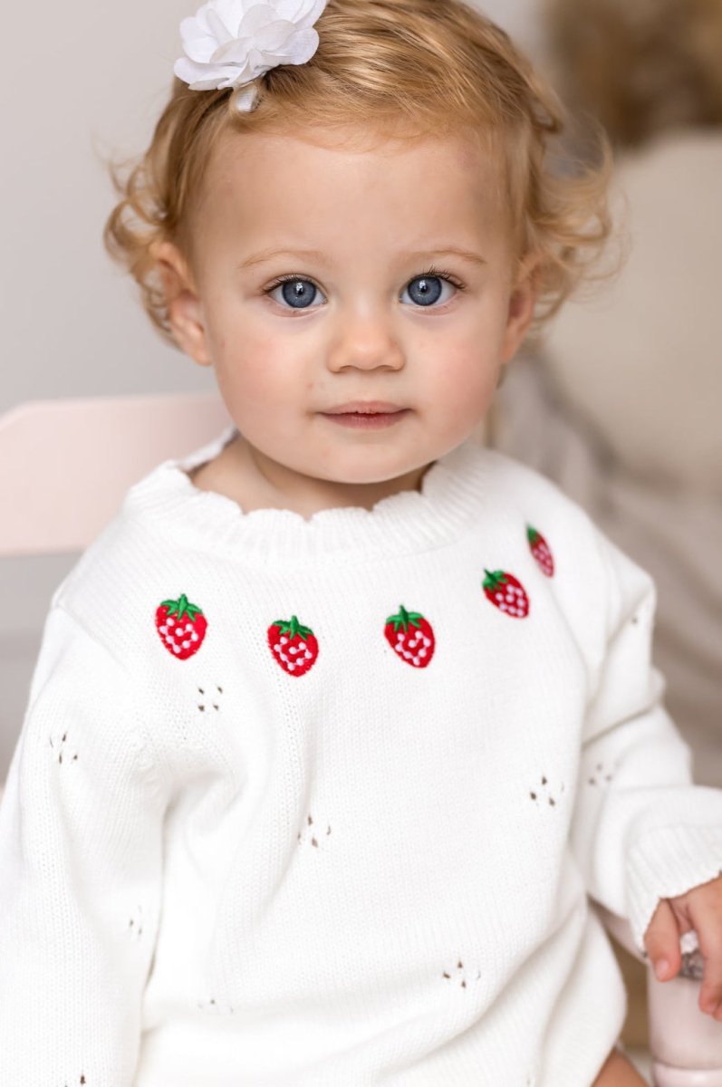 White Stawberry Knit Bodysuit - Bodysuits