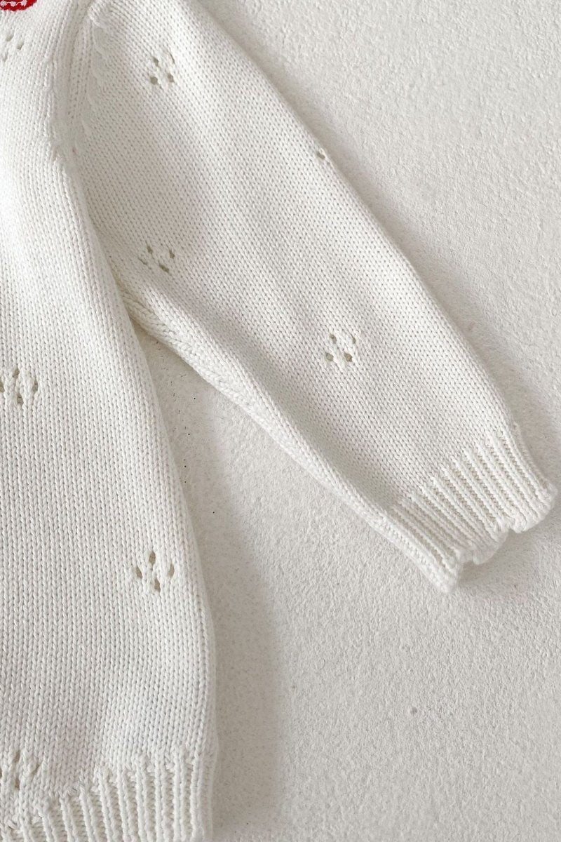 White Stawberry Knit Bodysuit - Bodysuits