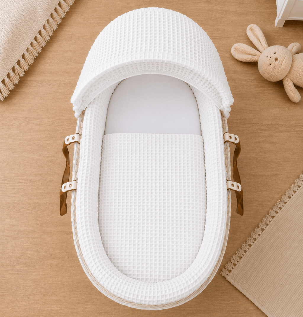 White Waffle Moses Basket Bedding Set (Basket Not Included!)