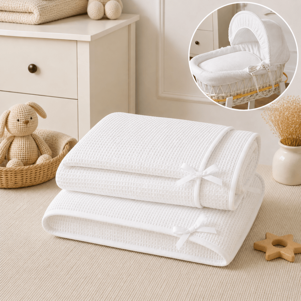 White Waffle Moses Basket Bedding Set (Basket Not Included!)