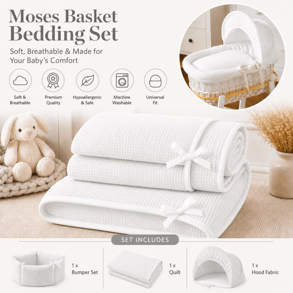 White Waffle Moses Basket Bedding Set (Basket Not Included!) - Moses Basket Bedding Set