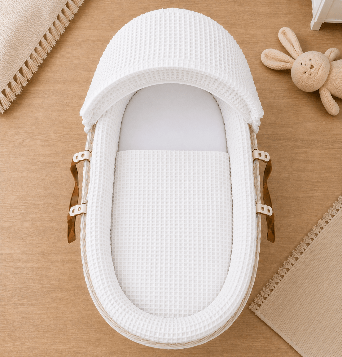 White Waffle Moses Basket Bedding Set (Basket Not Included!) - Moses Basket Bedding Set
