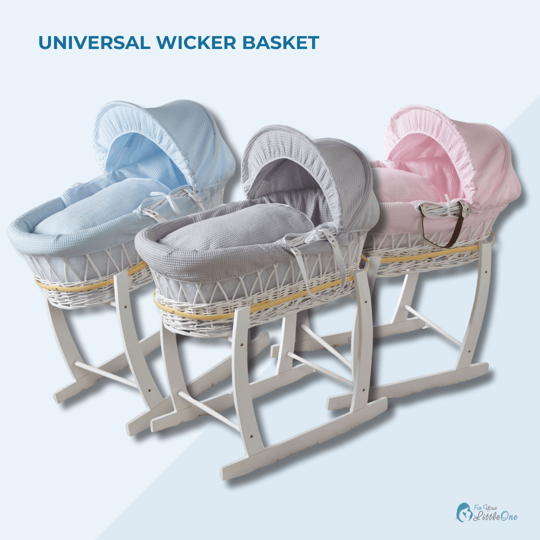 White Waffle Grey Wicker Baby Moses Basket With Stand-4