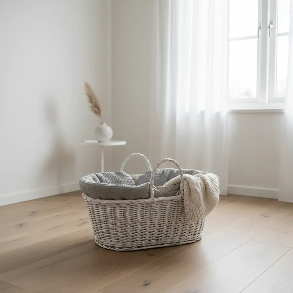 Grey Waffle Moses Basket Lifestyle