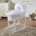 Wicker Baby Moses Basket With Stand - White / Waffle / White - Wicker Moses Basket