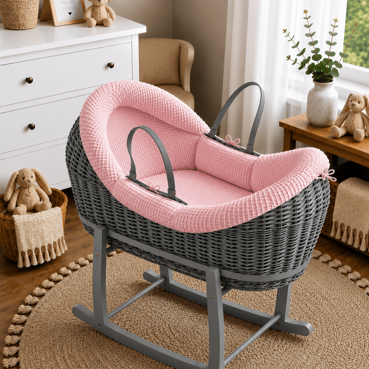 Wicker Deluxe Pod Baby Moses Basket With Stand-15