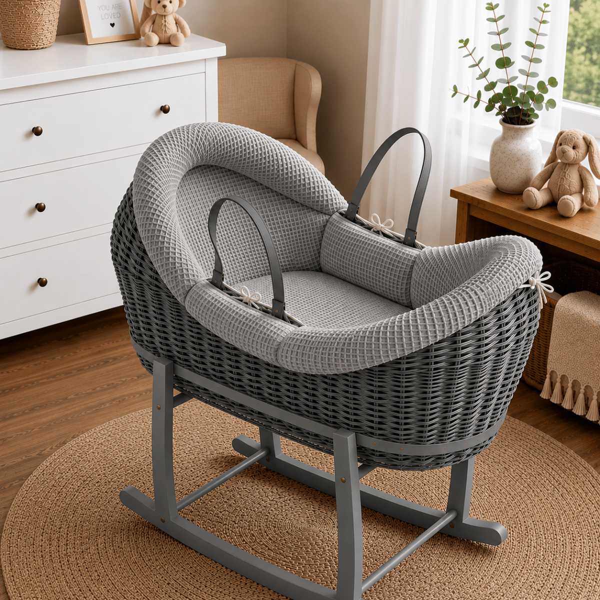 Wicker Deluxe Pod Baby Moses Basket With Stand-17