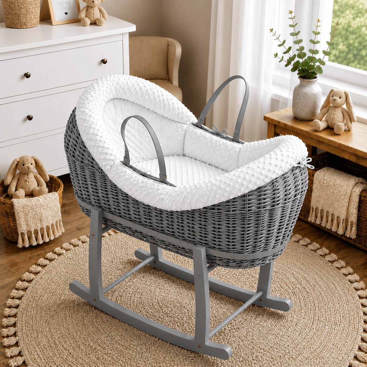 Wicker Deluxe Pod Baby Moses Basket With Stand-18