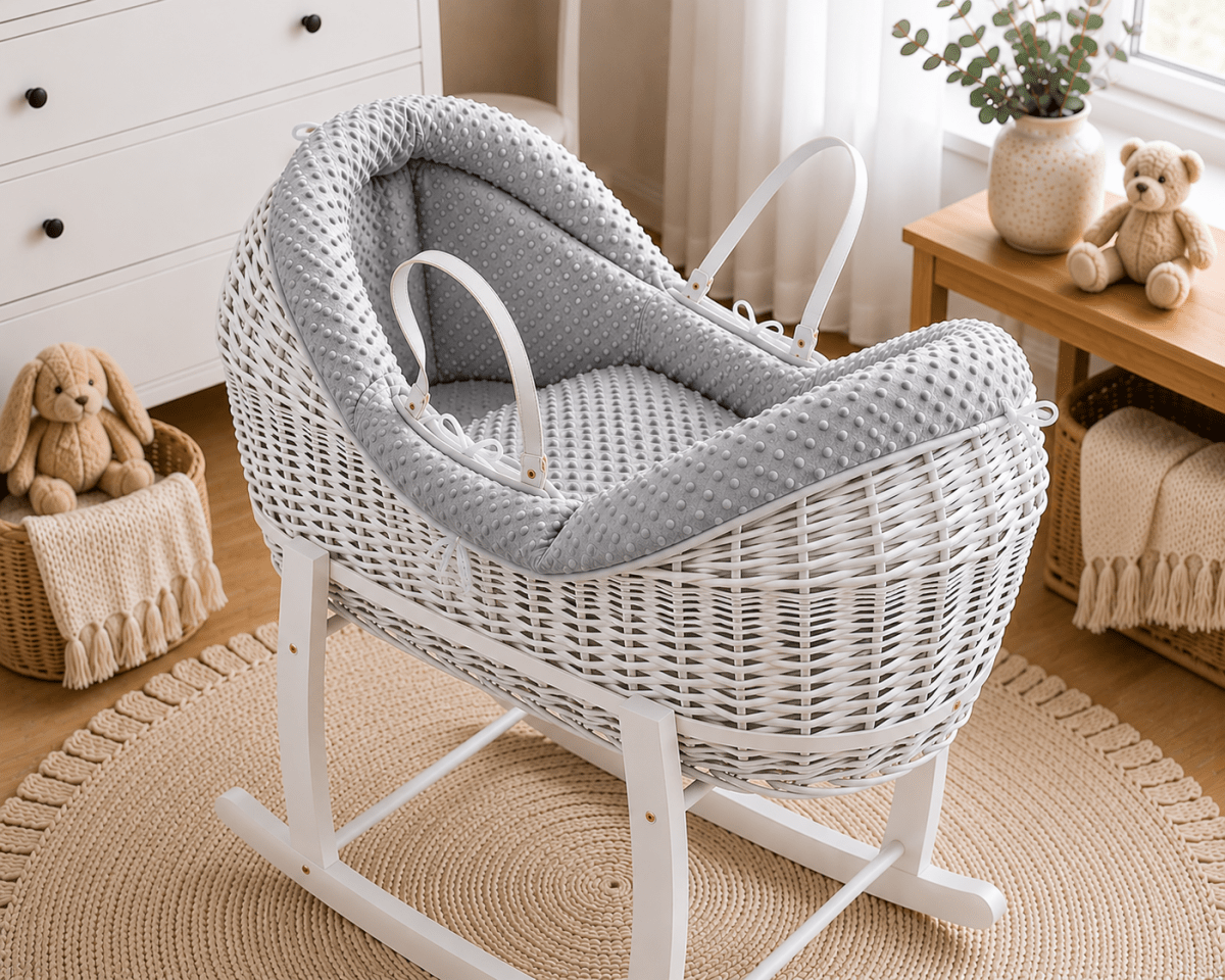 Wicker Deluxe Pod Baby Moses Basket With Stand-12