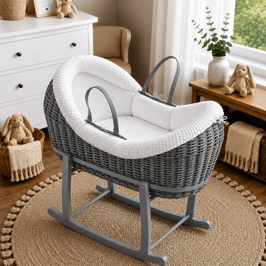 Wicker Deluxe Pod Baby Moses Basket With Stand-13