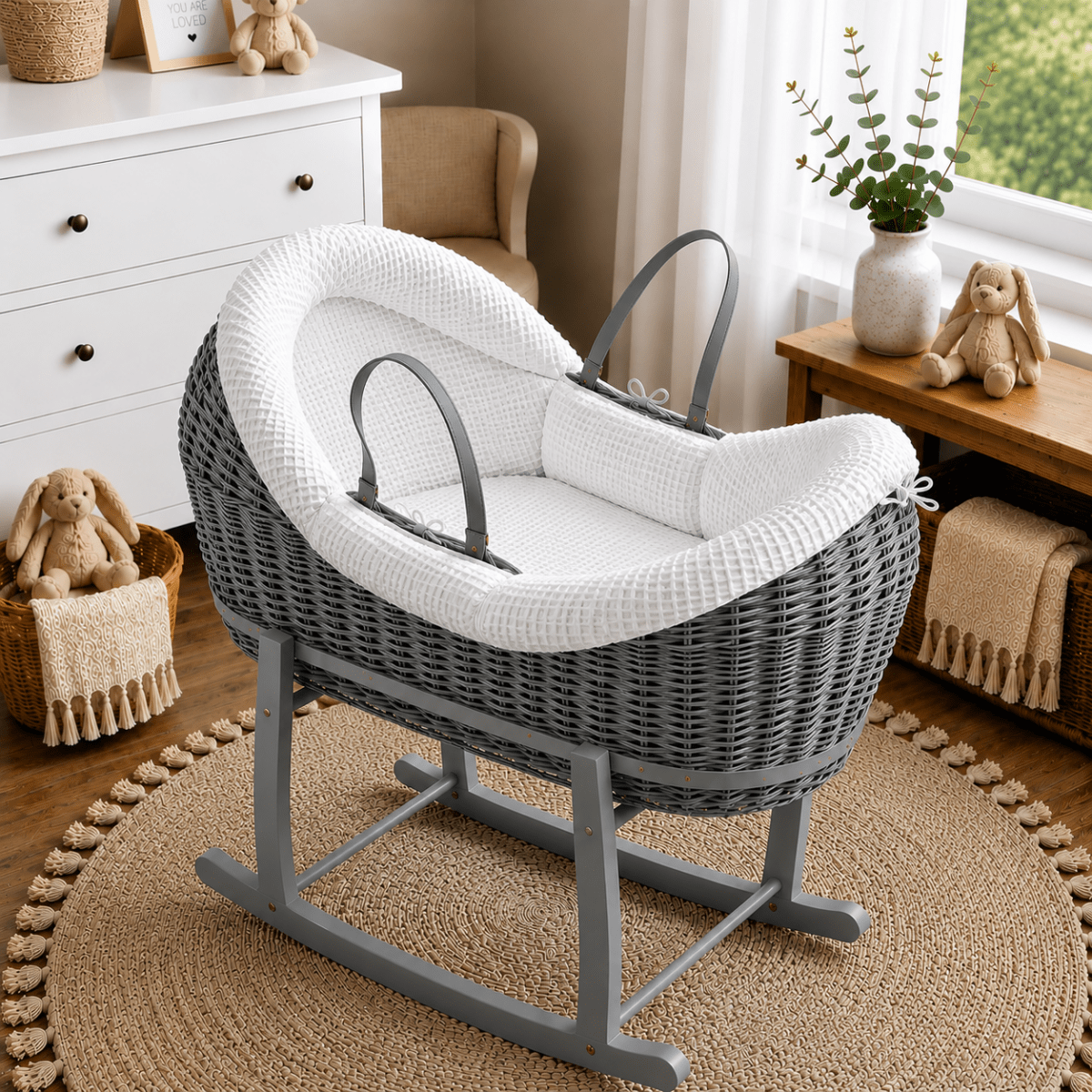 Wicker Deluxe Pod Baby Moses Basket With Stand-13
