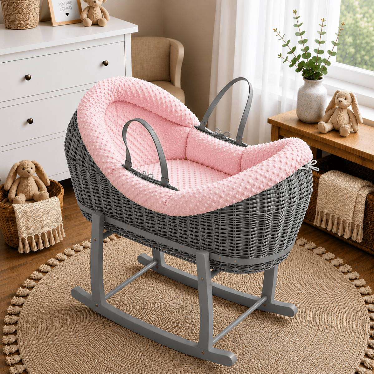 Wicker Deluxe Pod Baby Moses Basket With Stand-20