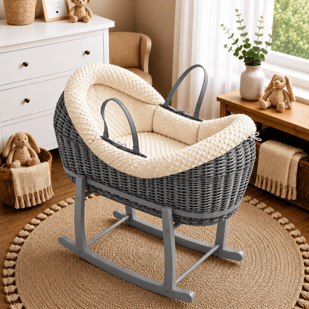 Wicker Deluxe Pod Baby Moses Basket With Stand-21