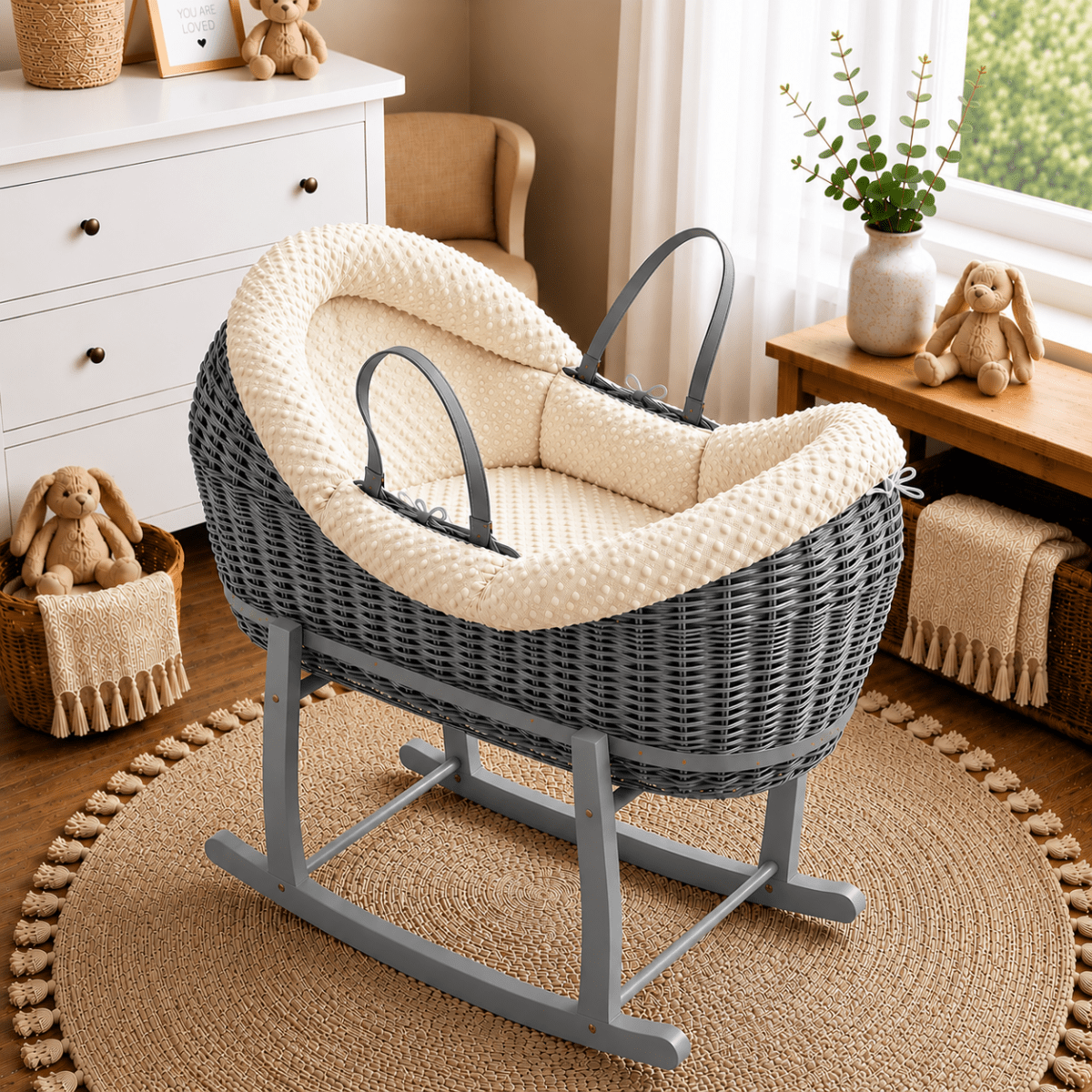 Wicker Deluxe Pod Baby Moses Basket With Stand-21