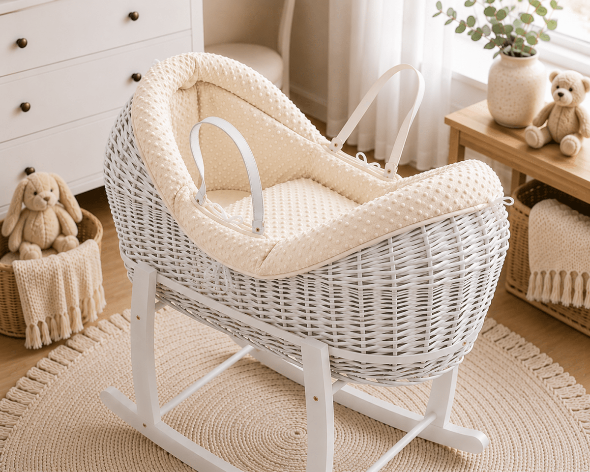 Wicker Deluxe Pod Baby Moses Basket With Stand-11
