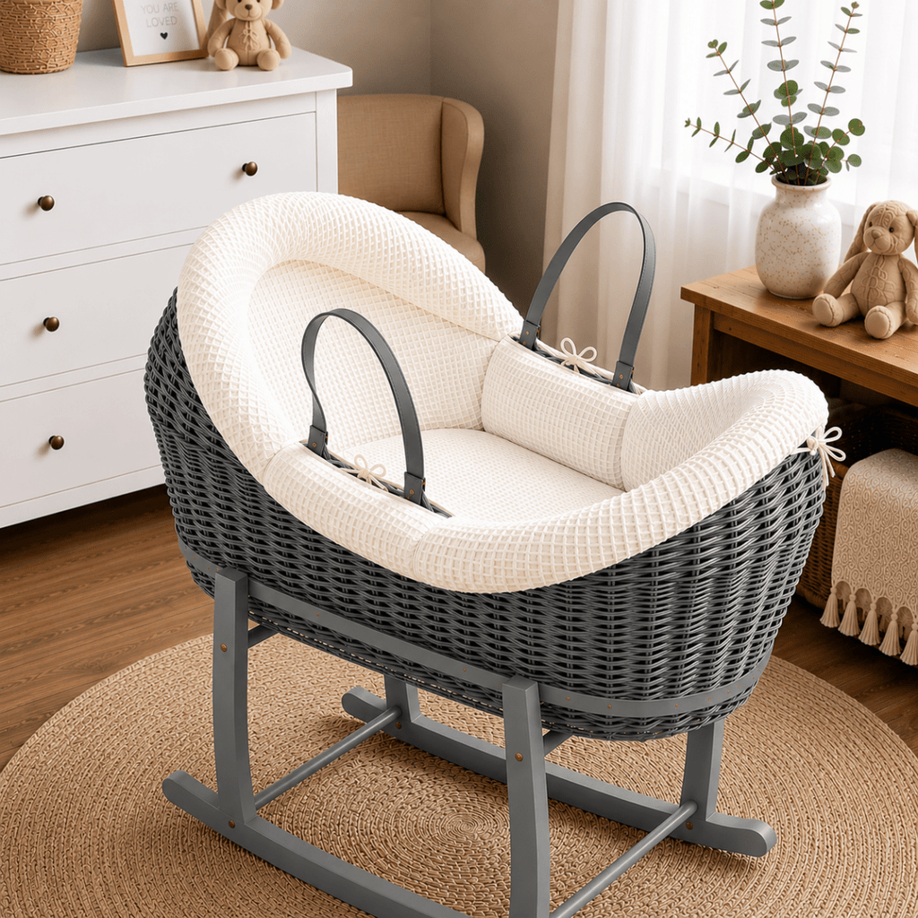 Wicker Deluxe Pod Baby Moses Basket With Stand-16