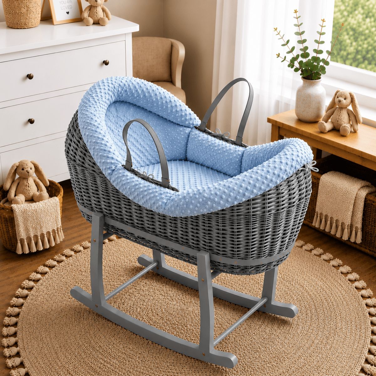 Wicker Deluxe Pod Baby Moses Basket With Stand-19