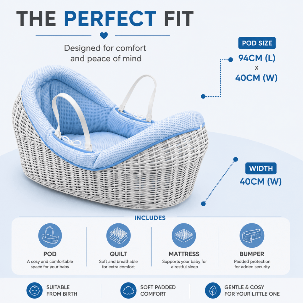 Wicker Pod Baby Deluxe Moses Basket-No stand included