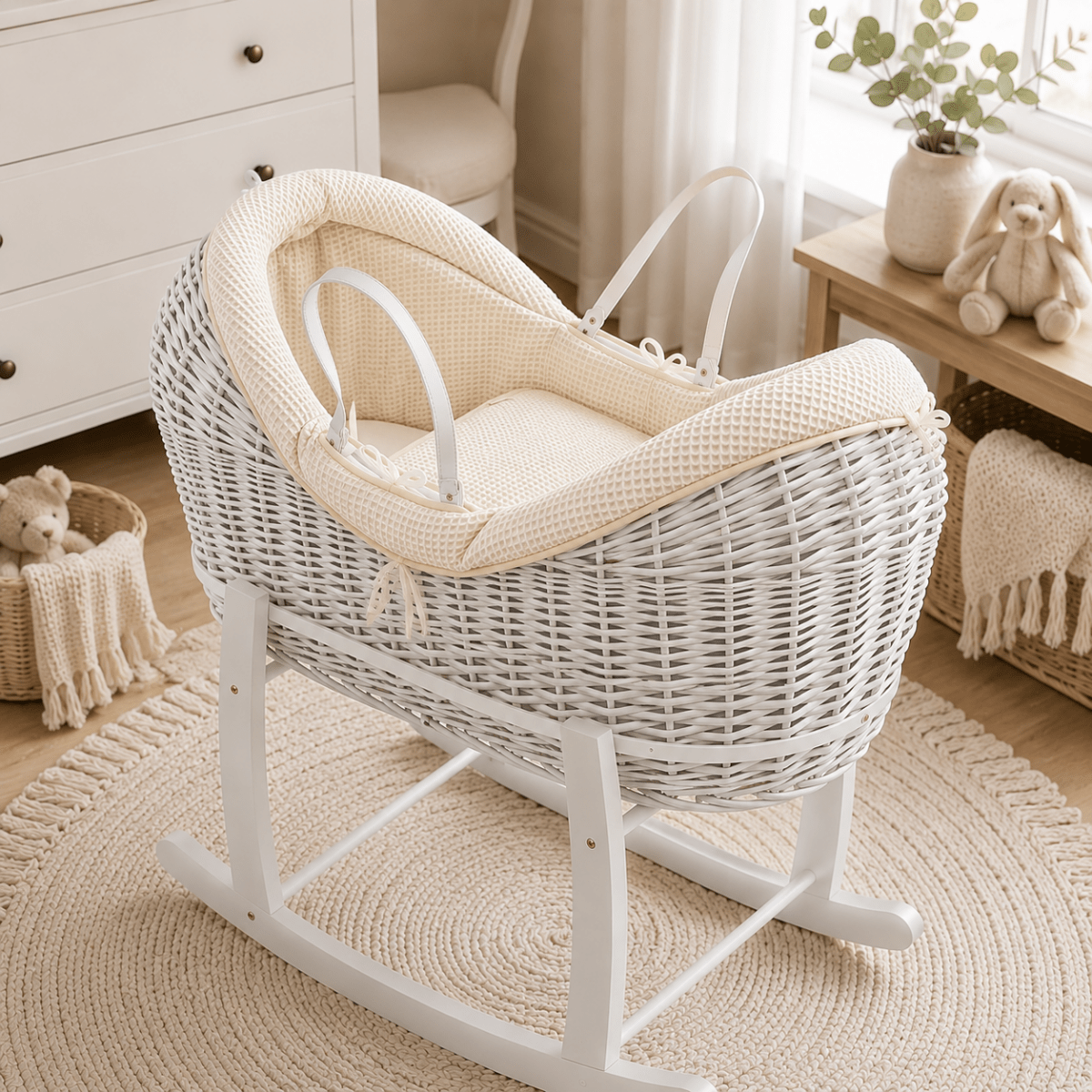 Wicker Deluxe Pod Baby Moses Basket With Stand-6