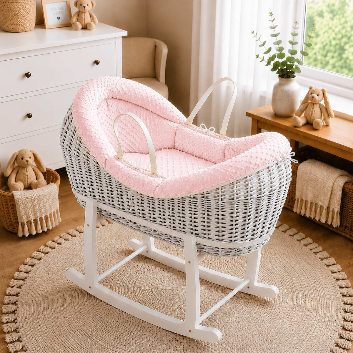 Wicker Deluxe Pod Baby Moses Basket With Stand-10