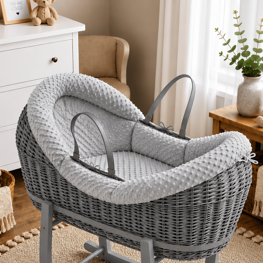 Wicker Pod Baby Deluxe Moses Basket-No stand included - Grey / Dimple / Grey - Pod Moses Basket