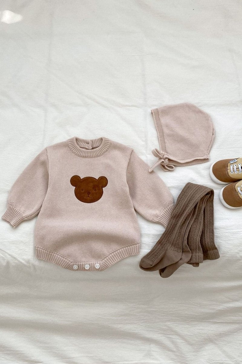 Winter Bear Knitted Bodysuit Red or Beige - Cream / 0-6 M - Bodysuits