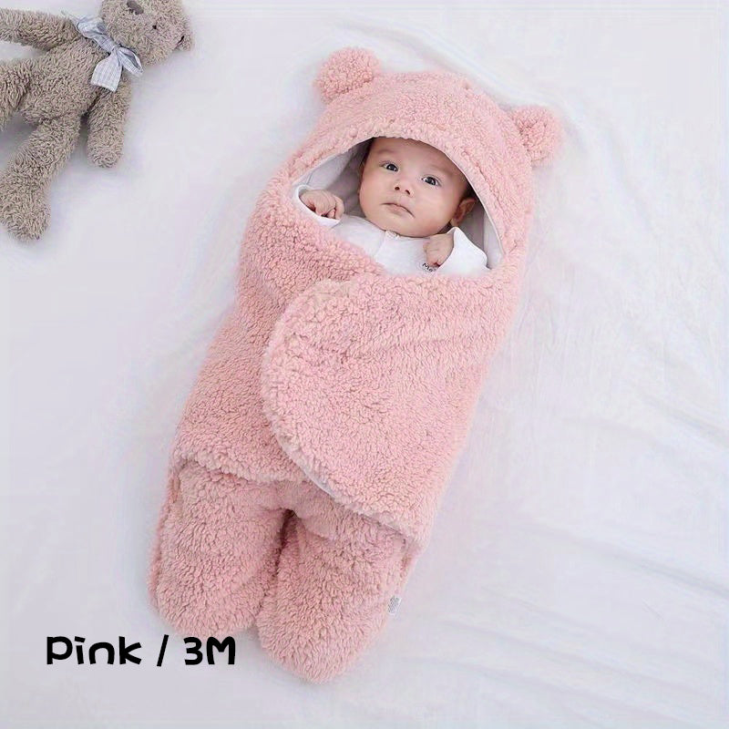 Winter Bear Print Baby Sleeping Bag with Pillow - Pink / 3M - Baby Sleeping Bags